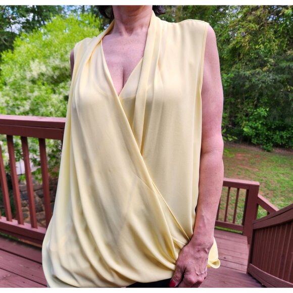 Alfani Draped Surplice Asymmetrical HiLo Wrap Sleeveless Tunic Yellow 18W - Picture 4 of 9